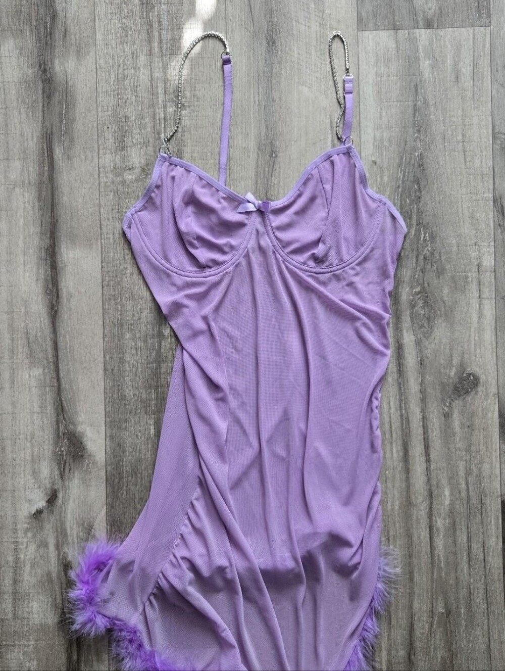 Purple Slip Dress With Rhinestone Straps